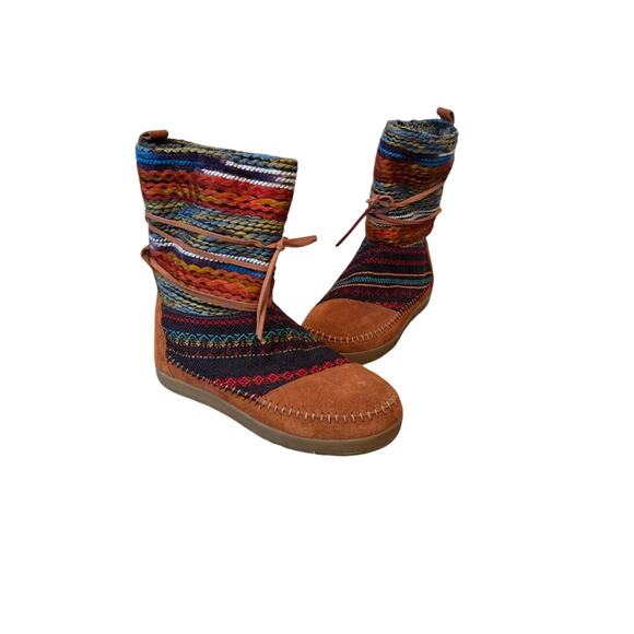 Toms nepal mid calf leather suede boots faux fur lined Aztec western brown 7.5 - Picture 1 of 8